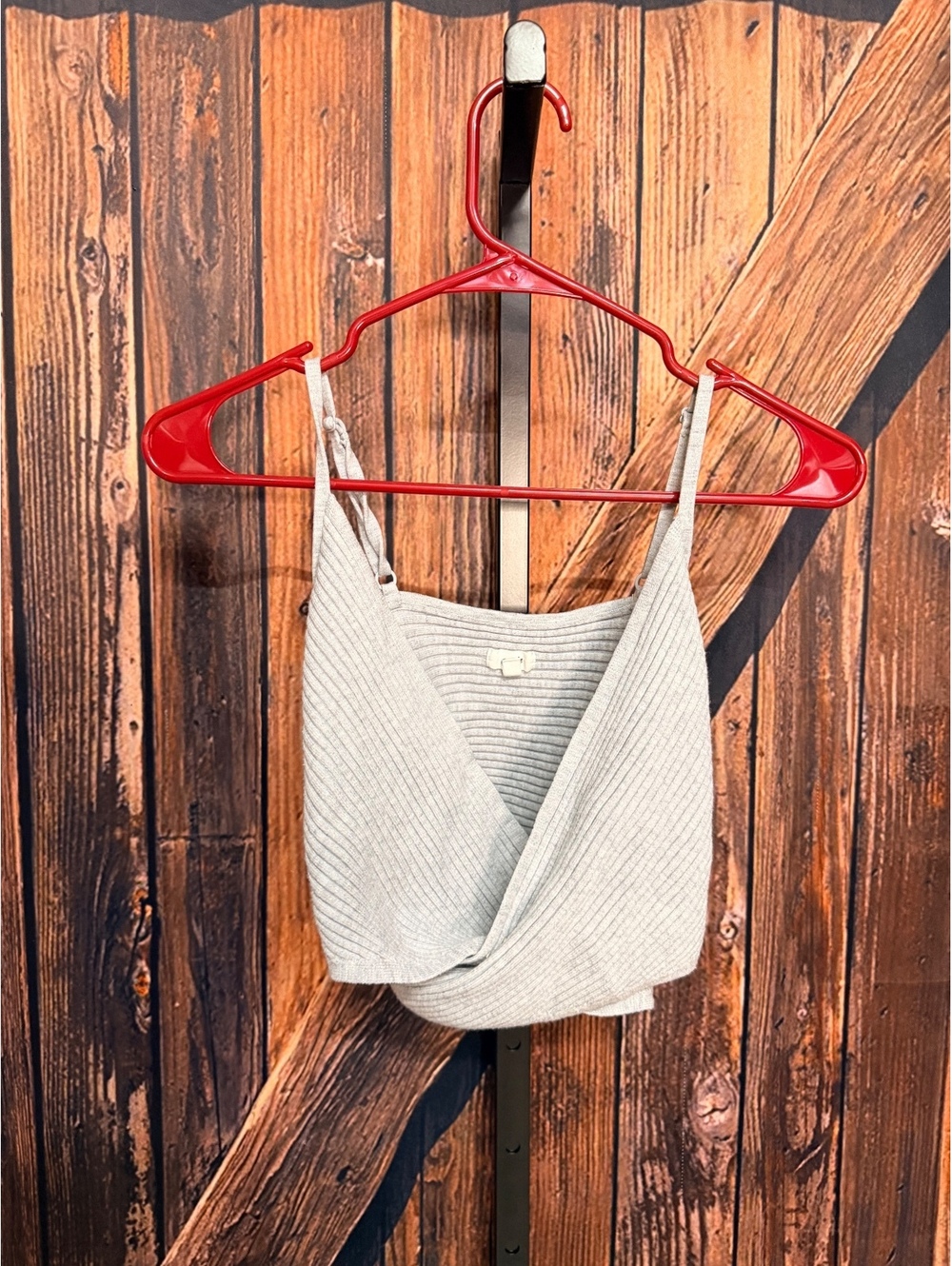 Aerie Medium Gray Ribbed Knit Crop Tank Top
